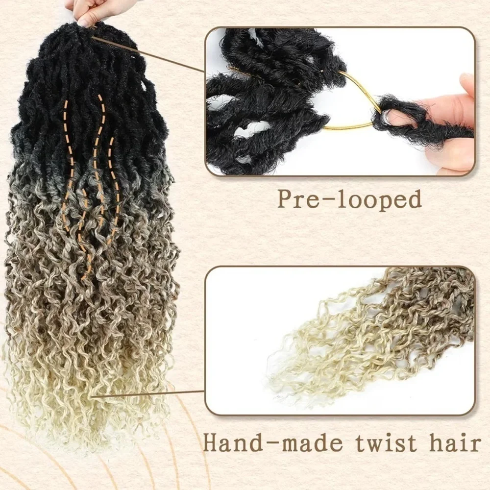 24” Goddess Locs Crochet Hair 7 Packs Boho Queen Locs Black to Blonde Curly #D18